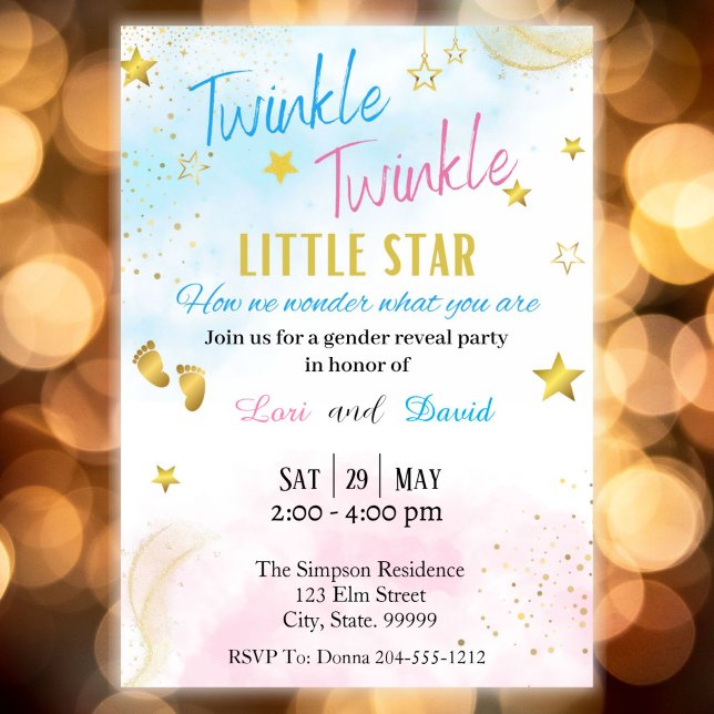 Twinkle Twinkle Little Star Gender Reveal  Invitation (Creator Uploaded)