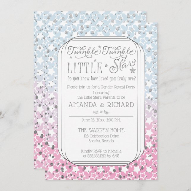 Twinkle Twinkle Little Star Gender Reveal Party Invitation (Front/Back)
