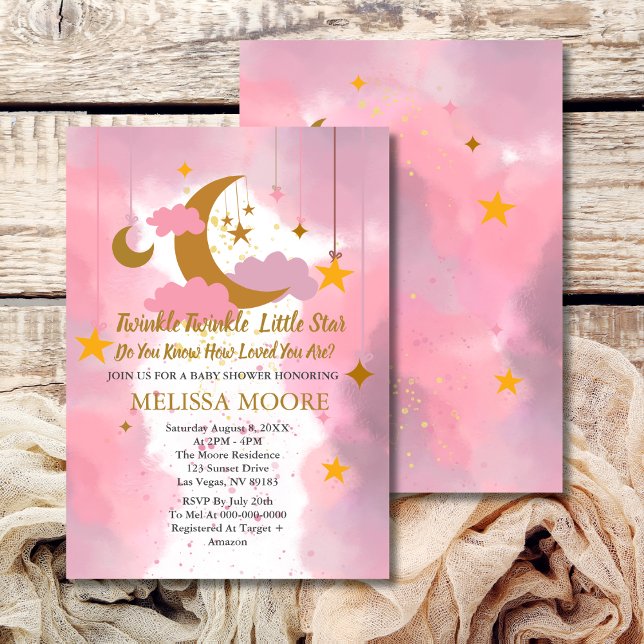 Twinkle Twinkle Little Star Girl Baby Shower Invitation (Creator Uploaded)