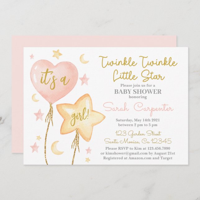 Twinkle Twinkle Little Star girl Invitation (Front/Back)