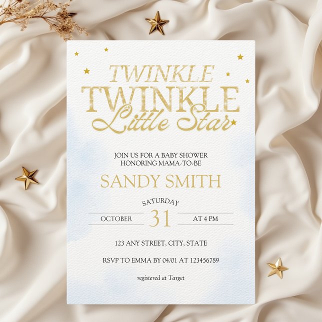 Twinkle Twinkle Little Star Moon  Baby Shower Invitation (Twinkle Twinkle Little Star Baby Shower Invitation Celestial Star Moons Gold)