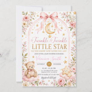 Twinkle Twinkle Little Star Moon Bear Baby Shower  Invitation
