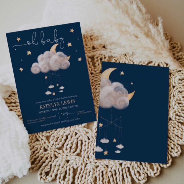 Twinkle Twinkle Little Star Navy Baby Shower Invitation (Creator Uploaded)