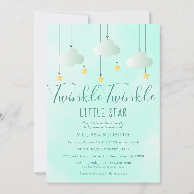 Twinkle Twinkle Little Star Neutral Baby Shower Invitation (Front)