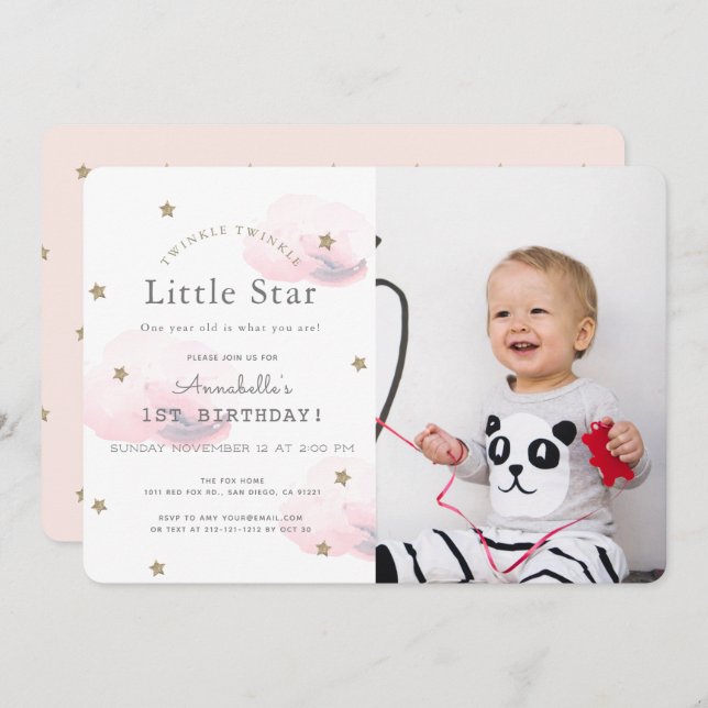 Twinkle Twinkle Little Star Photo Birthday Invitation (Front/Back)