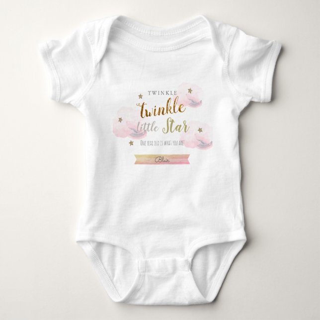 Twinkle Twinkle Little Star Pink 1st Birthday Baby Bodysuit (Front)