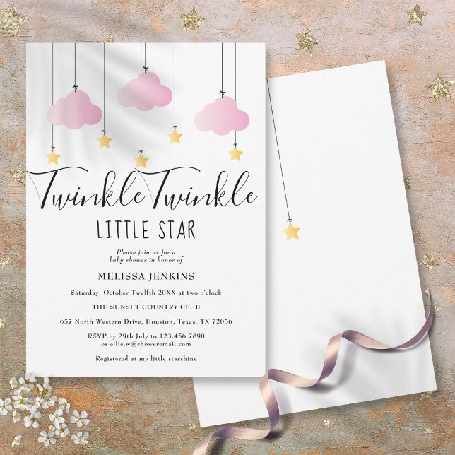 Twinkle Twinkle Little Star Pink Baby Girl Shower Invitation (Twinkle Twinkle Little Star Pink Baby Girl Shower Invitation)