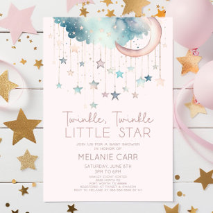 Twinkle Twinkle Little Star Pink Baby Shower Invitation