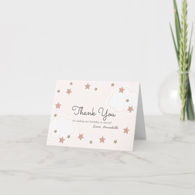 Twinkle Twinkle Little Star Pink Birthday Thank You Card (Front)