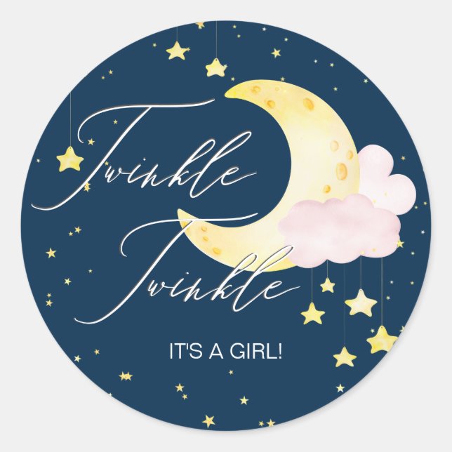 Twinkle Twinkle Little Star Pink Girl Baby Shower Classic Round Sticker (Front)