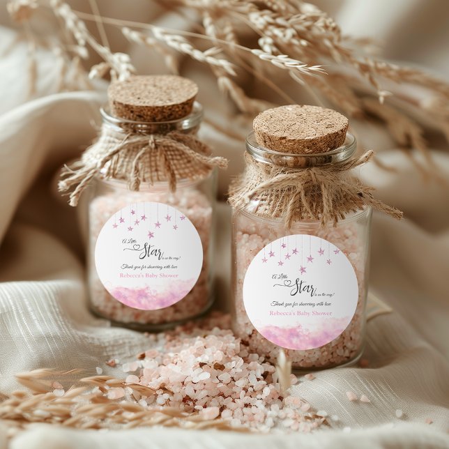 Twinkle Twinkle Little Star Pink Girl Baby Shower Classic Round Sticker (Creator Uploaded)