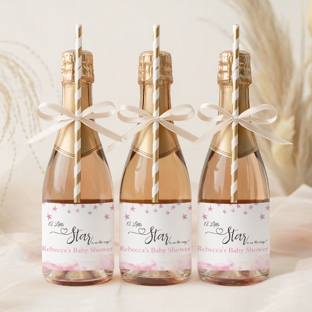 Twinkle Twinkle Little Star Pink Girl Baby Shower  Sparkling Wine Label (Creator Uploaded)