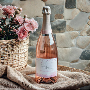 Twinkle Twinkle Little Star Pink Girl Baby Shower Sparkling Wine Label