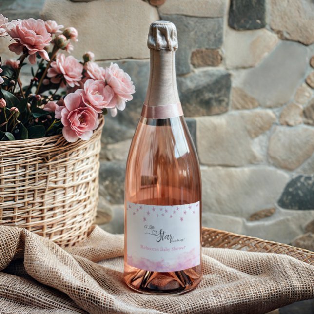 Twinkle Twinkle Little Star Pink Girl Baby Shower Sparkling Wine Label (Creator Uploaded)