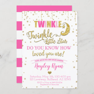 Twinkle Twinkle Little Star Pink Gold Baby Shower Invitation