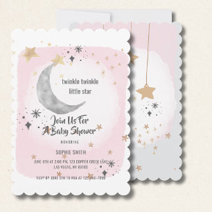 Twinkle Twinkle Little Star Pink Watercolor Invitation