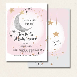 Twinkle Twinkle Little Star Pink Watercolor Splash Invitation