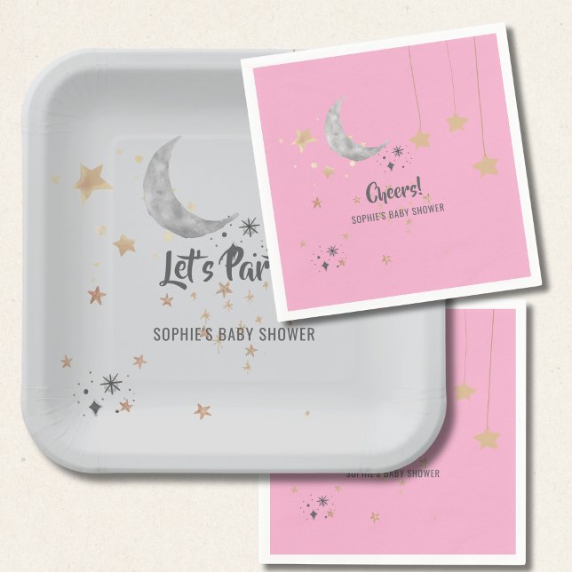 Twinkle Twinkle Little Star Pink Watercolor Splash Paper Plate (Creator Uploaded)