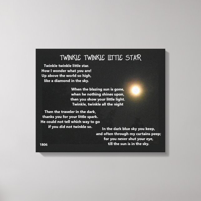 TWINKLE TWINKLE LITTLE STAR poem  Canvas Print (Front)