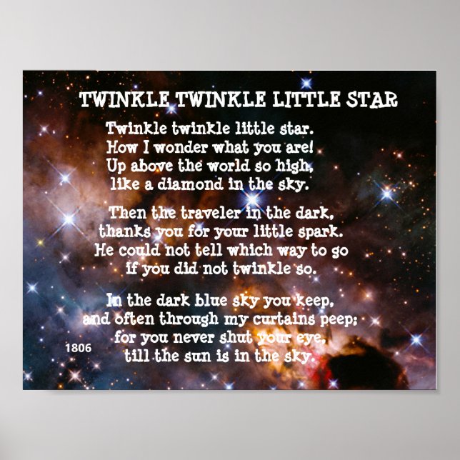 TWINKLE TWINKLE LITTLE STAR poem Poster (Front)