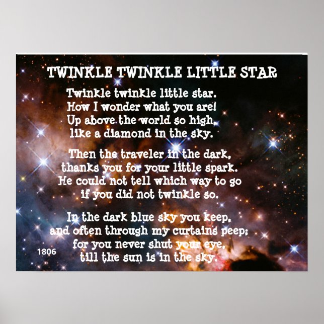 TWINKLE TWINKLE LITTLE STAR poem Poster (Front)