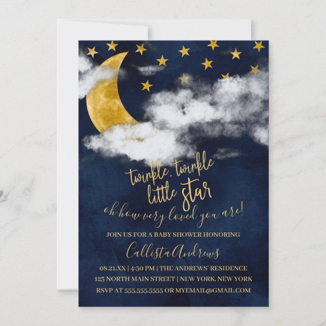 Twinkle Twinkle Little Star Quote Moon Baby Shower Invitation (Front)