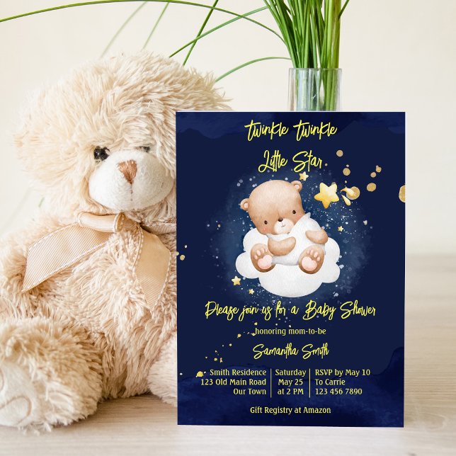 Twinkle twinkle little star teddy bear baby shower invitation (Creator Uploaded)