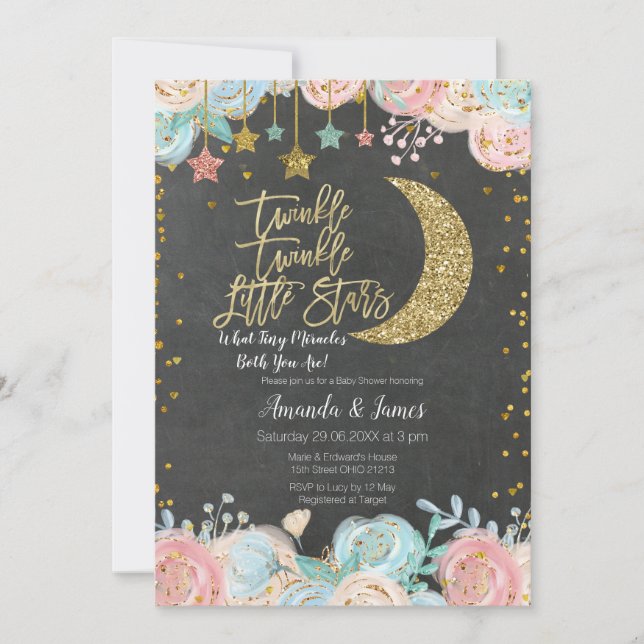 Twinkle Twinkle Little Star Twin Baby Shower Invitation (Front)