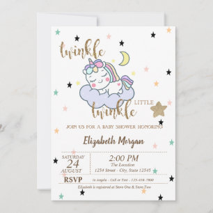 Twinkle Twinkle Little Star Unicorn Baby Shower Invitation