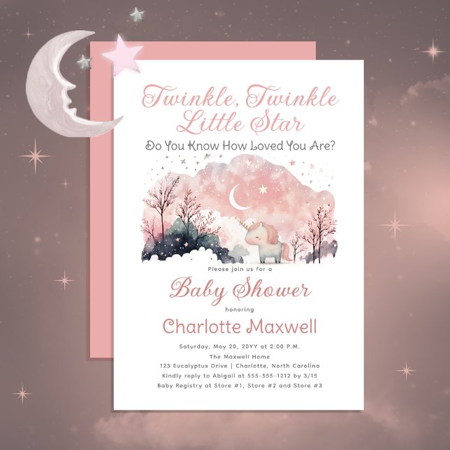 Twinkle Twinkle Little Star Unicorn Baby Shower Invitation (Creator Uploaded)