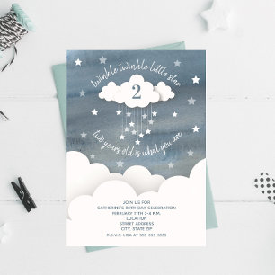 Twinkle Twinkle Little Star Watercolor Birthday Invitation