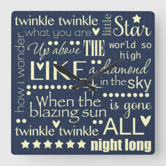 Twinkle Twinkle Little Star Word Art Text Design Square Wall Clock
