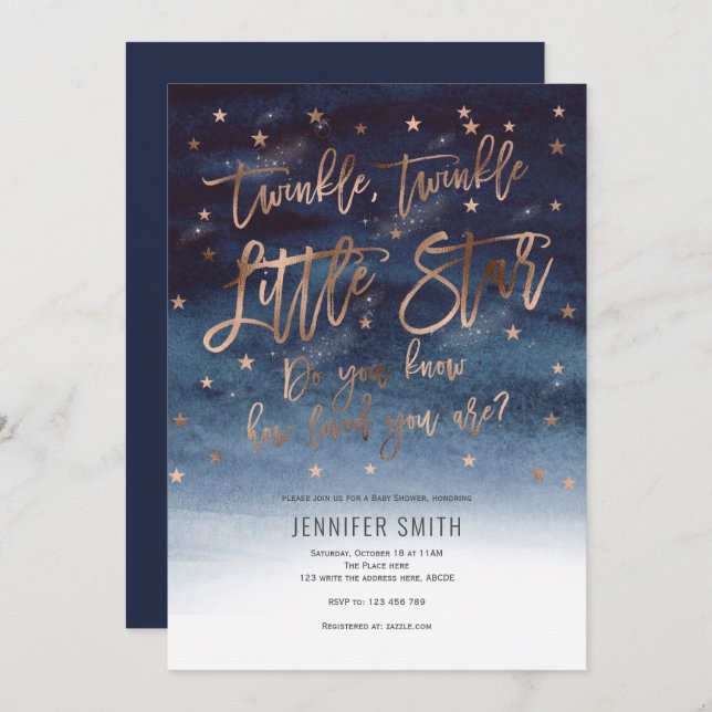 Twinkle Twinkle Little Stars, Baby Shower Invitation (Front/Back)