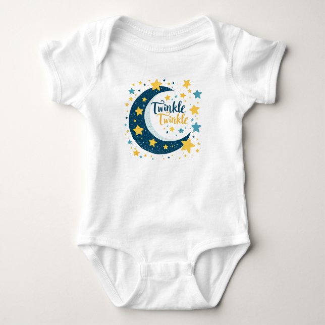 "Twinkle Twinkle" Moon and Star Baby Bodysuit (Front)