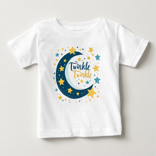 "Twinkle Twinkle" Moon and Stars Baby T-shirt (Front)