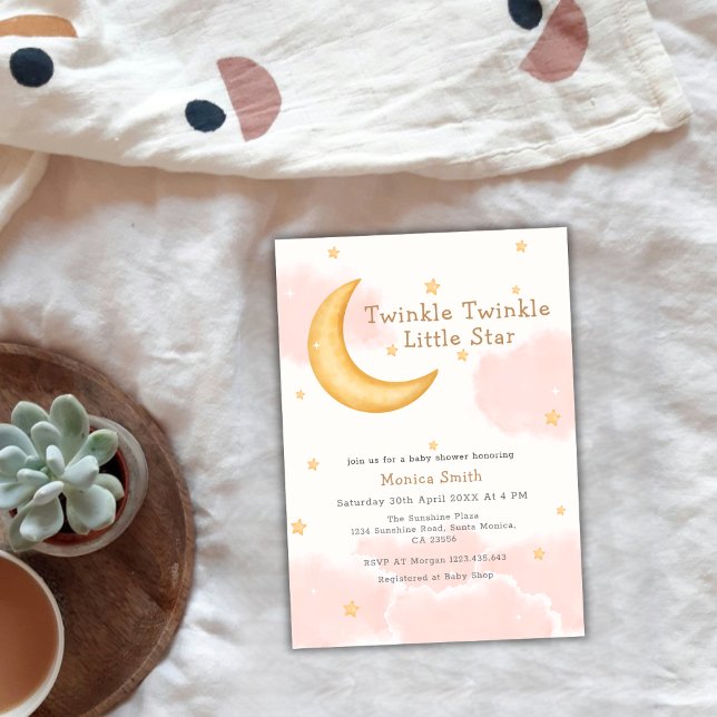 Twinkle Twinkle Moon Stars Girl Baby Shower Invitation (Twinkle Twinkle Moon Stars Girl Baby Shower Invitation)