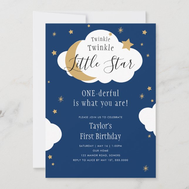 Twinkle Twinkle ONEderful Boy First Birthday  Invitation (Front)