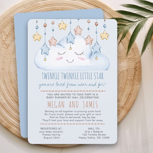 Twinkle Twinkle Poem Boy Baby Shower by Mail Invitation (Baby Shower by Mail Invitation from my Twinkle Twinkle baby shower collection)