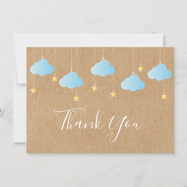 Twinkle Twinkle Rustic Kraft Boho Blue Thank You Card (Front)