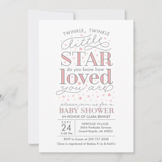 Twinkle Twinkle Star Theme Baby Shower Invitation (Front)