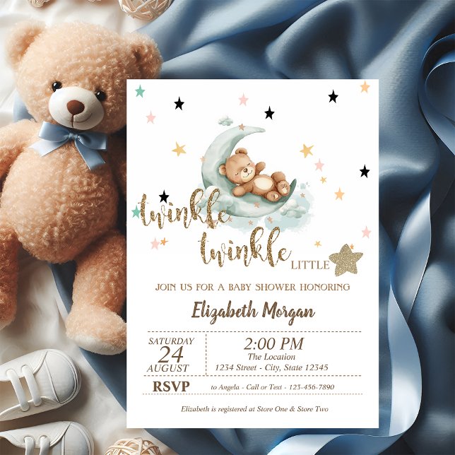 Twinkle Twinkle,Teddy Bear Moon Stars Baby Shower Invitation (Creator Uploaded)