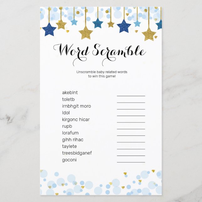 Twinkle Twinkle Watercolor Word Scramble Game (Front)