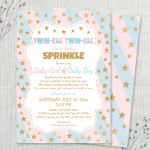 Twinkle Twins Baby Sprinkle, boy and girl twins Invitation