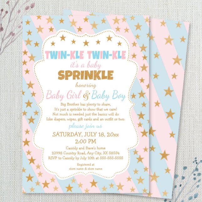 Twinkle Twins Baby Sprinkle, boy and girl twins Invitation (Creator Uploaded)