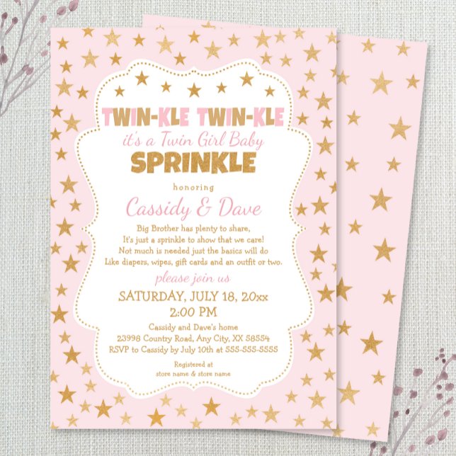 Twinkle Twins Baby Sprinkle, twin girls shower Invitation (Creator Uploaded)