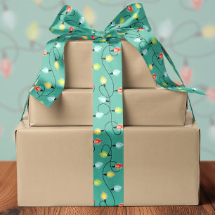 Twinkling Christmas Lights Holiday Pattern Satin Ribbon