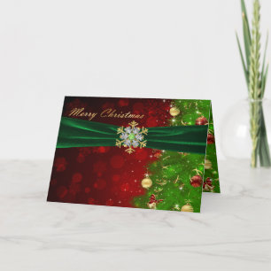 Twinkling Christmas Tree Lights & Snowflakes Holiday Card