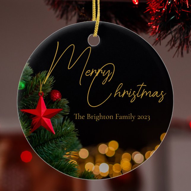 Twinkling Gold Lights Modern Custom Christmas Ceramic Tree Decoration (Creator Uploaded)