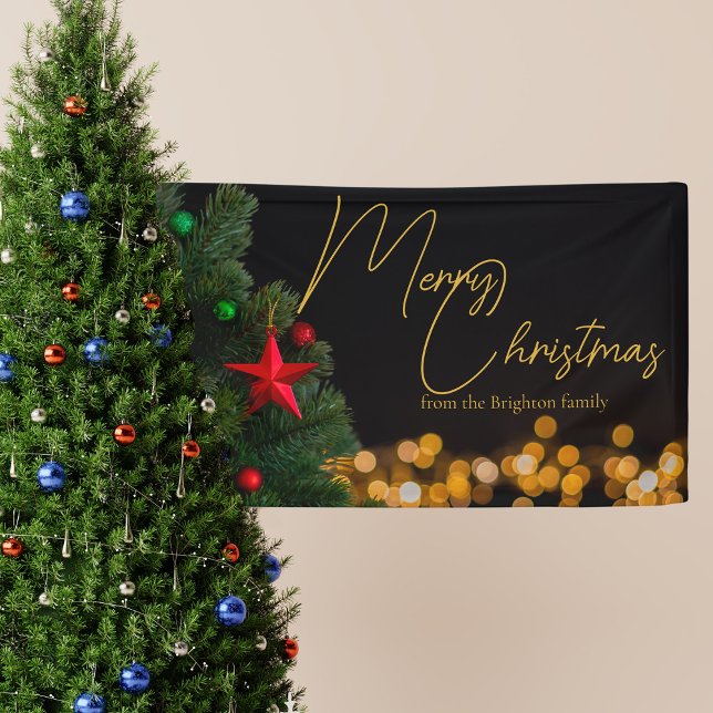 Twinkling Gold Lights Modern Merry Christmas Party Banner (Creator Uploaded)