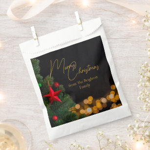 Twinkling Gold Lights Modern Merry Christmas Party Favour Bags